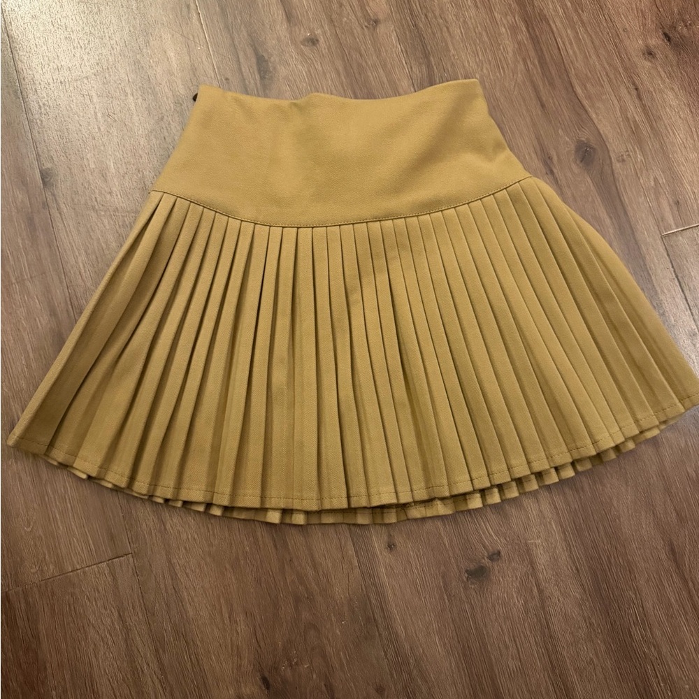 Pleated Mustard Brown Mini Skirt - Women